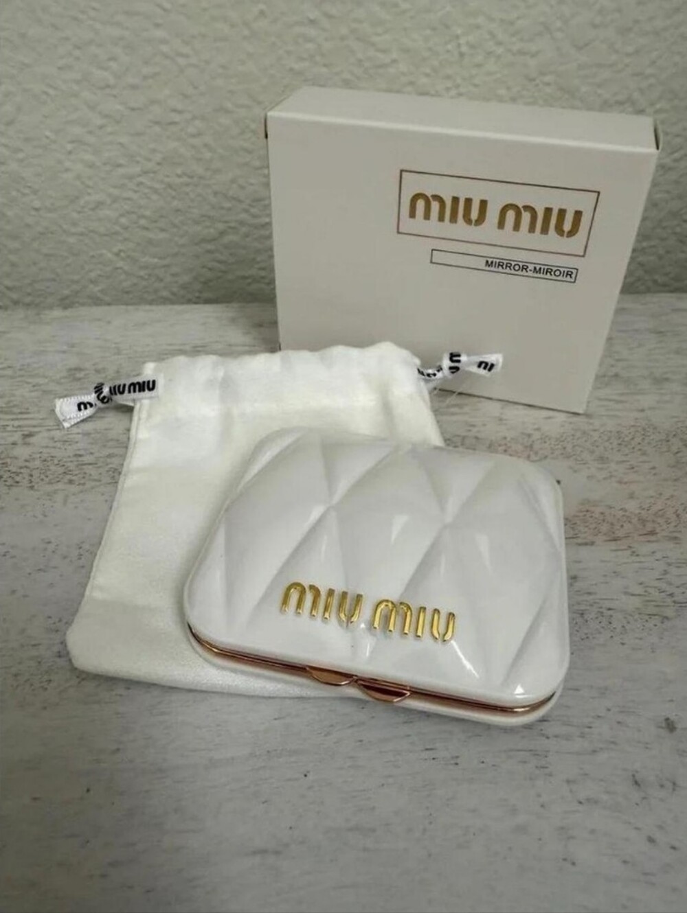 Miu Miu White and Gold Compact Mirror